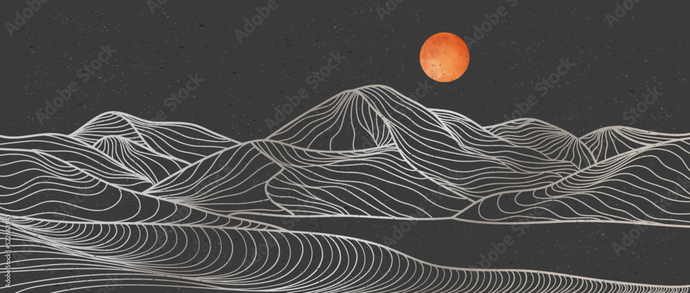 Mountain and Ocean wave line art print. Abstract mountain contemporary aesthetic backgrounds landscapes. vector illustrations - obrazy, fototapety, plakaty 