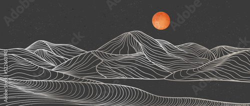 Mountain and Ocean wave line art print. Abstract mountain contemporary aesthetic backgrounds landscapes. vector illustrations