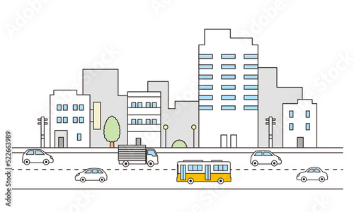 街並みと車のイラスト素材。