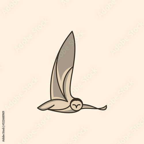 Flying Owl with Open Wings, Flying owl logo in simple line style