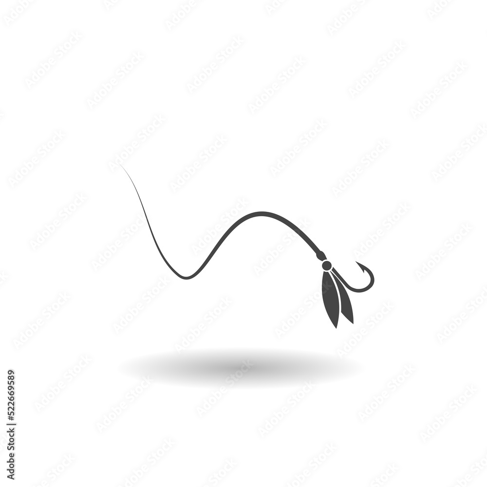 Obraz premium Fly fishing flies glyph icon with shadow