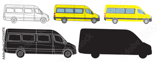 Commercial minibus. Profile view.Isolated on a white background