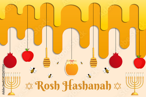 rosh hashanah background illustration in paper cut art style photo
