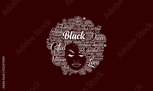 Black woman word cloud design, black people wordart, vector and illustration
