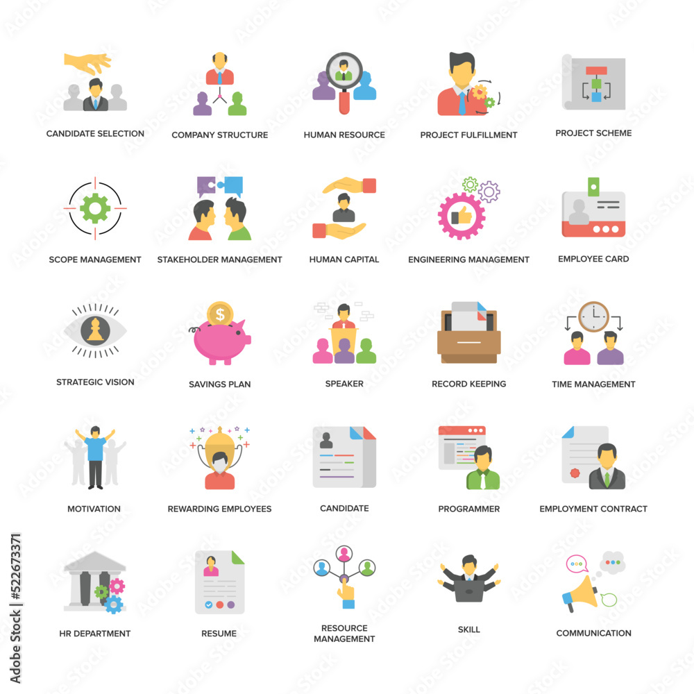Project Management Vector Icons Collection In Flat Design 
