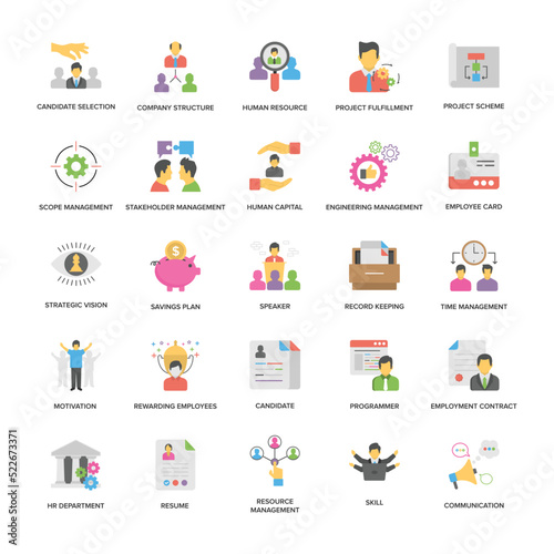 Project Management Vector Icons Collection In Flat Design 
