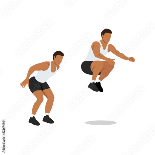 Man doing Knee tuck jumps exercise. Flat vector illustration isolated on white background