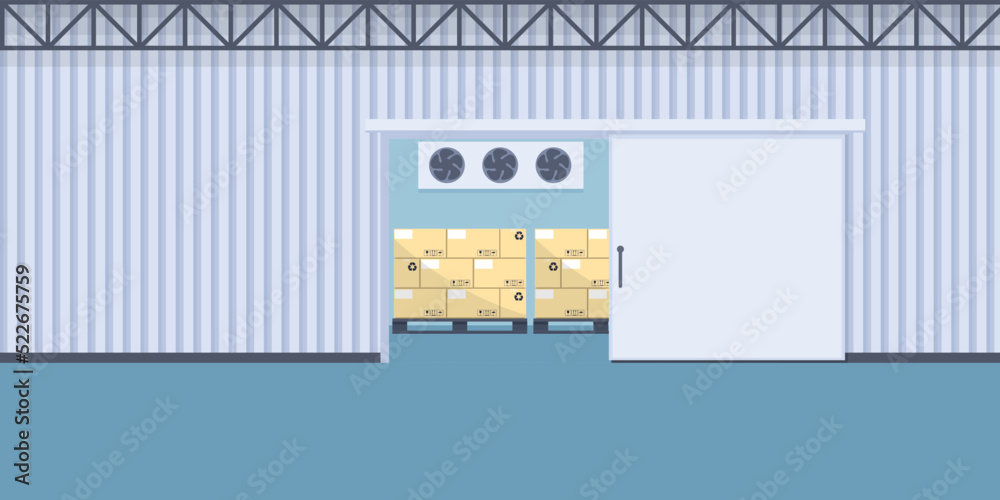 Warehouse cold storage of packaging. Cold rooms used in the food ...