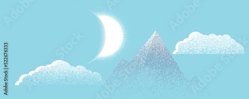 Solar eclipse .Star and moon in space. Futuristic landscape, with noise texture . Night landscape .Vector illustration