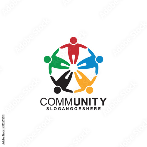 Community logo icon design with colorful people in a circular shape. Symbol of teamwork, solidarity human concept vector illustration, company branding, discussion forum, social network, team