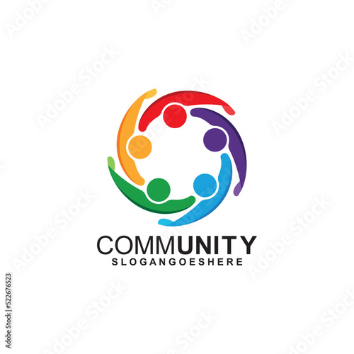 Community logo icon design with colorful people in a circular shape. Symbol of teamwork, solidarity human concept vector illustration, company branding, discussion forum, social network, team
