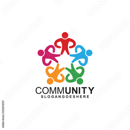 Community logo icon design with colorful people in a circular shape. Symbol of teamwork, solidarity human concept vector illustration, company branding, discussion forum, social network, team