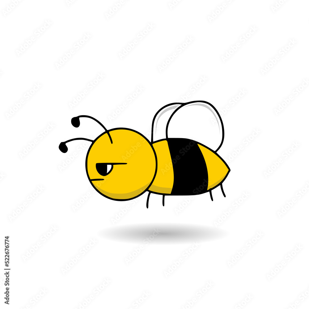 Obraz premium Cartoon illustration of a bee flying with shadow