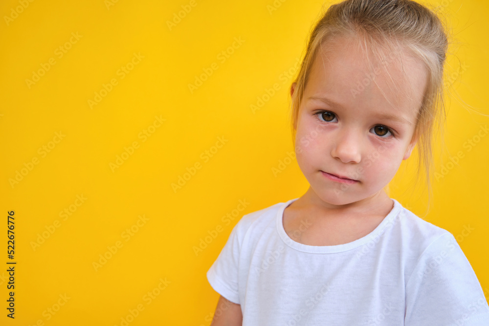 Little Girl child Bored Expression depressed confused Idleness doubt isolated Little Girl child Bored Expression depressed confused Idleness doubt isolated