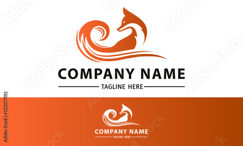 Orange Color Sea Wave Fox Logo Design