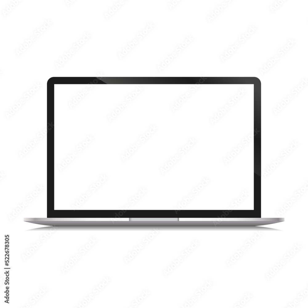 Realistic 3D template of a notebook. Isolated vector laptop on white background and empty display space Realistic 3D template of a notebook. Isolated vector laptop on white background and empty display space