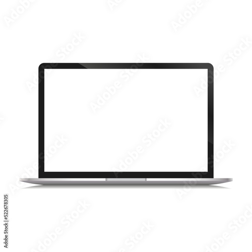 Realistic 3D template of a notebook. Isolated vector laptop on white background and empty display space 