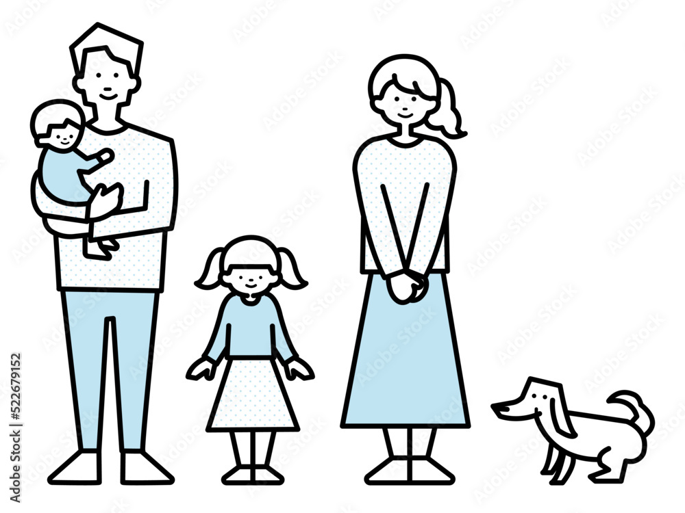4人家族とペットの犬のイラスト素材セット 4人家族とペットの犬のイラスト素材セット
