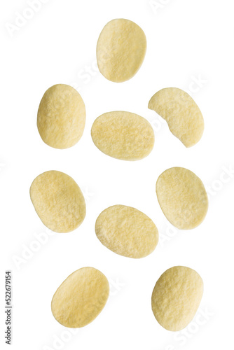 Falling potato chips cutout, Png file.