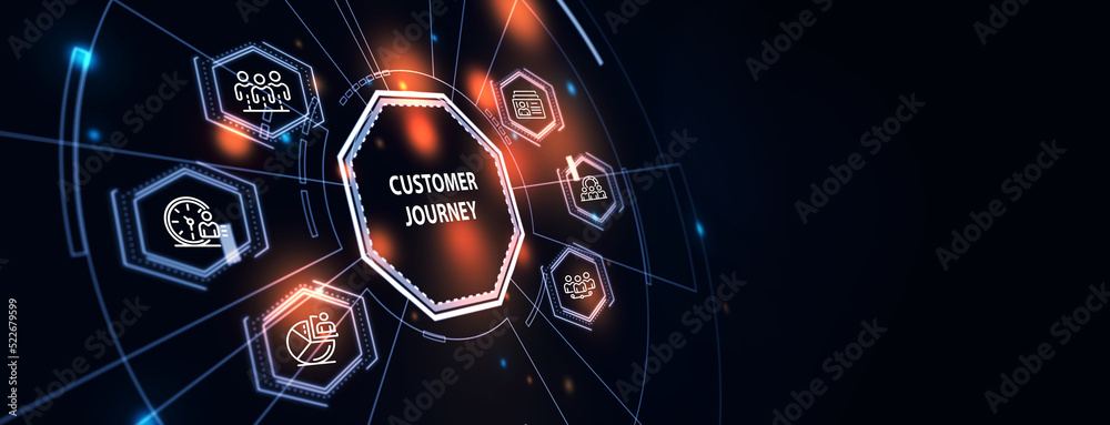 Inscription Customer journey on the virtual display. Business Technology Internet and network concept 3d illustration Inscription Customer journey on the virtual display. Business Technology Internet and network concept 3d illustration