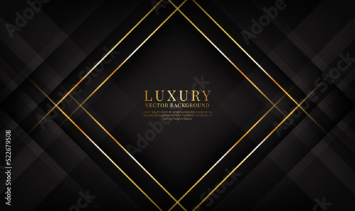 3D black luxury abstract background overlap layers on dark space with golden rhombus effect decoration. Graphic design element elegant style concept for banner, flyer, card, brochure, or landing page