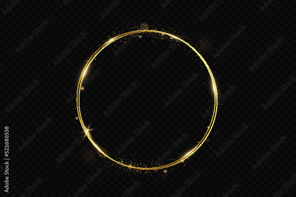 Abstract sparkling golden frame light effect on transparent background. Spark with ring glossy line. Abstract sparkling golden frame light effect on transparent background. Spark with ring glossy line.