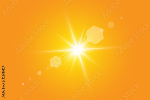 Warm sun on a yellow background. Leto.bliki solar rays.Оrange yellow background.