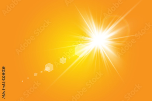 Warm sun on a yellow background. Leto.bliki solar rays.Оrange yellow background.