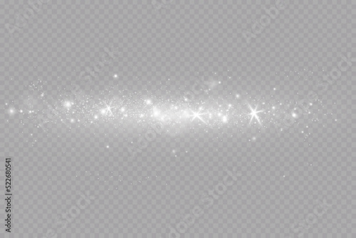 Glow effect. Vector illustration. Christmas dust flash. Snow is falling. Snowflakes.