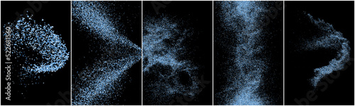 Set of abstract splashes of water on black background. Frozen motion of round particles. Rain, snow overlay texture. Vector Illustration, Eps 10.