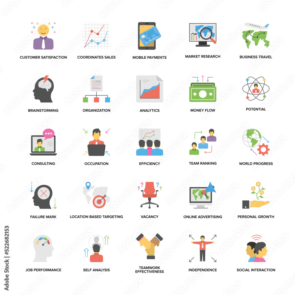 Business Management and Growth Flat Icons Set


