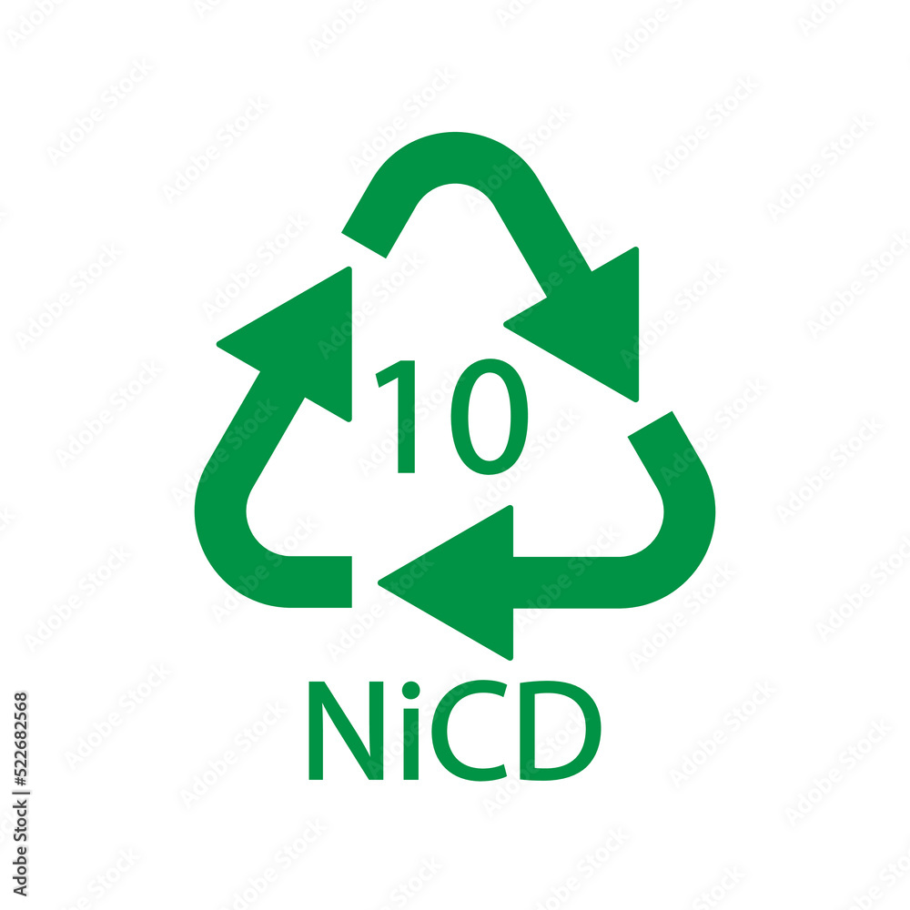 Battery recycling code 10 NiCD . Vector illustration Battery recycling code 10 NiCD . Vector illustration