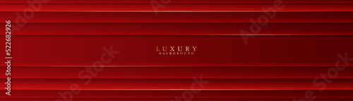 Abstract luxury red gradient background with dynamic straight line and shadow decoration. Modern elegant wide banner design with golden lines element. Vector illustration