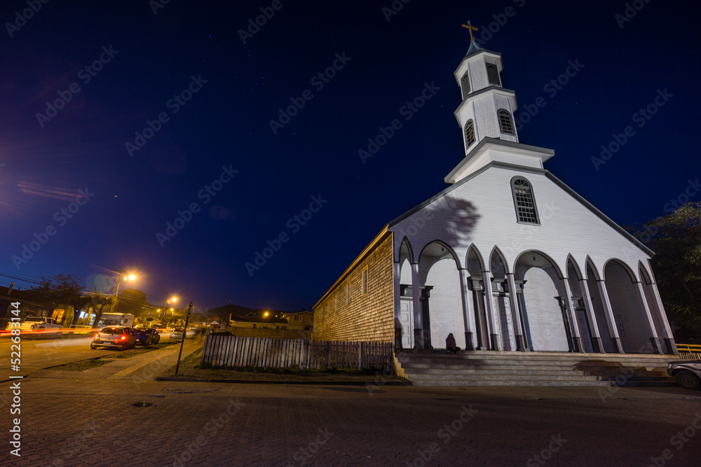 iglesia de Nuestra Señora de los Dolores de Dalcahue, siglo XVII. Chiloé ,región de Los Lagos,Patagonia, República de Chile,América del Sur