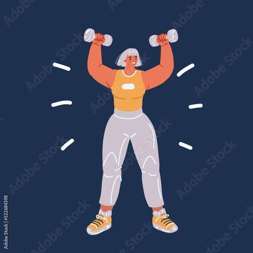 Cartoon vector illuatration of Athletic woman doing exercise for arms with dumbbells. Strength and motivation