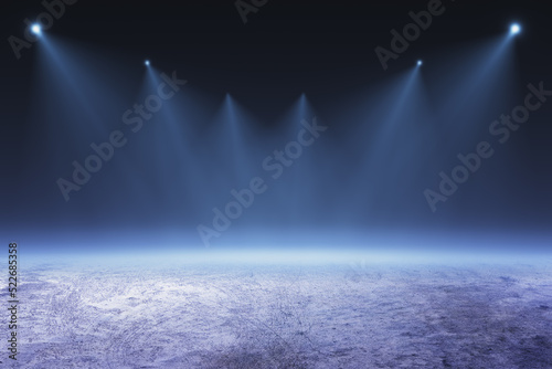 Abstract concrete backdrop with spotlight and mockup place on dark background. 3D Rendering.