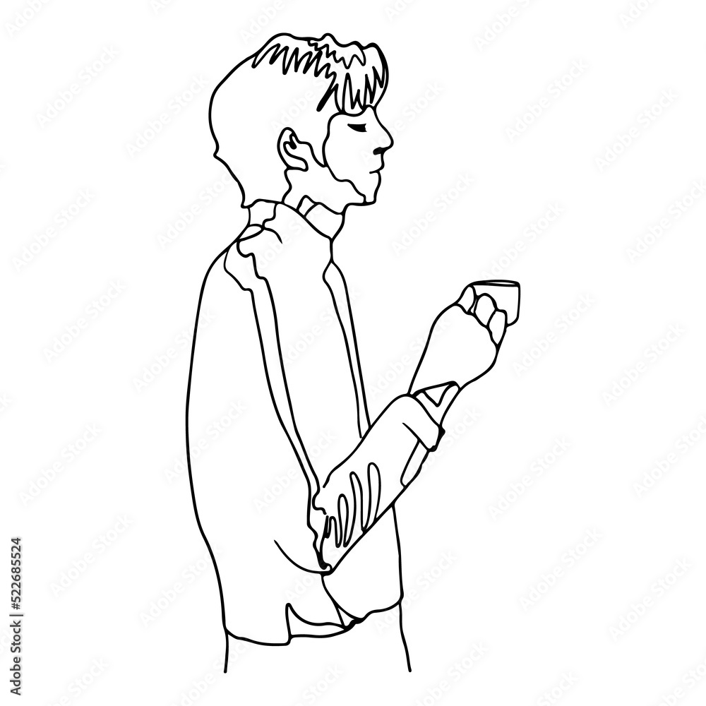 Man drinking coffee line art. Man drinking coffee line art.