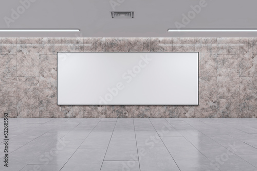 Fotografie, Obraz Creative marble underground hallway interior with empty mock up billboard on wall