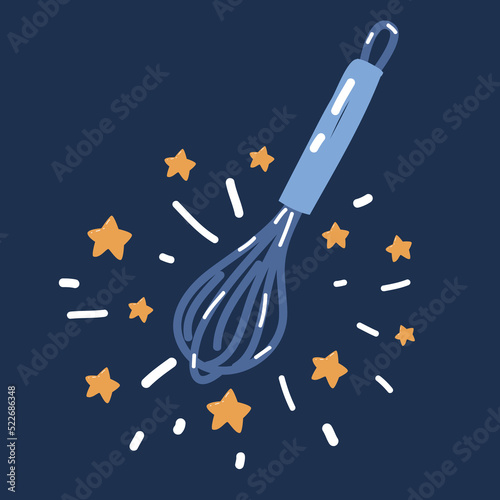 Whisk with meringue cream isolated on white