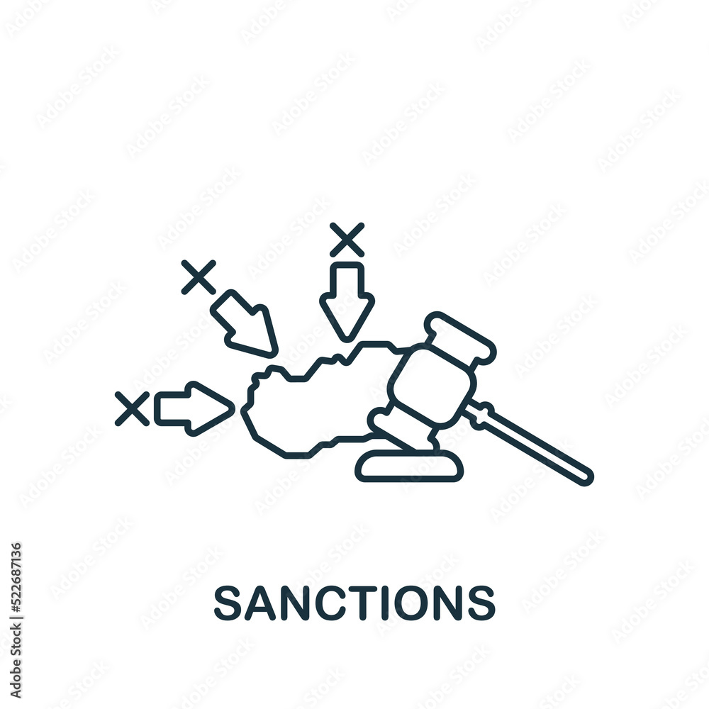 Sanctions icon. Monochrome simple line Economic Crisis icon for templates, web design and infographics Sanctions icon. Monochrome simple line Economic Crisis icon for templates, web design and infographics