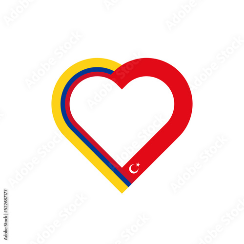 friendship concept. heart ribbon icon of colombia and turkey flags. vector illustration isolated on white background
