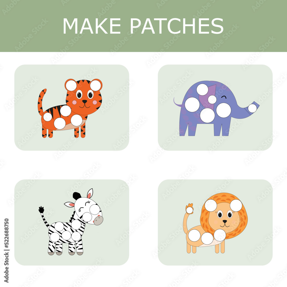 Make a patch out of paper or plasticine, a game for children, the development of fine motor skills. Worksheet for printing. Educational game for children.
