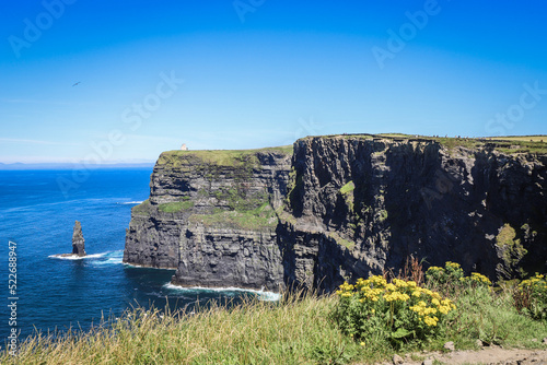 World famous cliffs of moher in county Clare Ireland. Scenic Irish rural countryside nature along the wild atlantic way and European Atlantic geotourism route