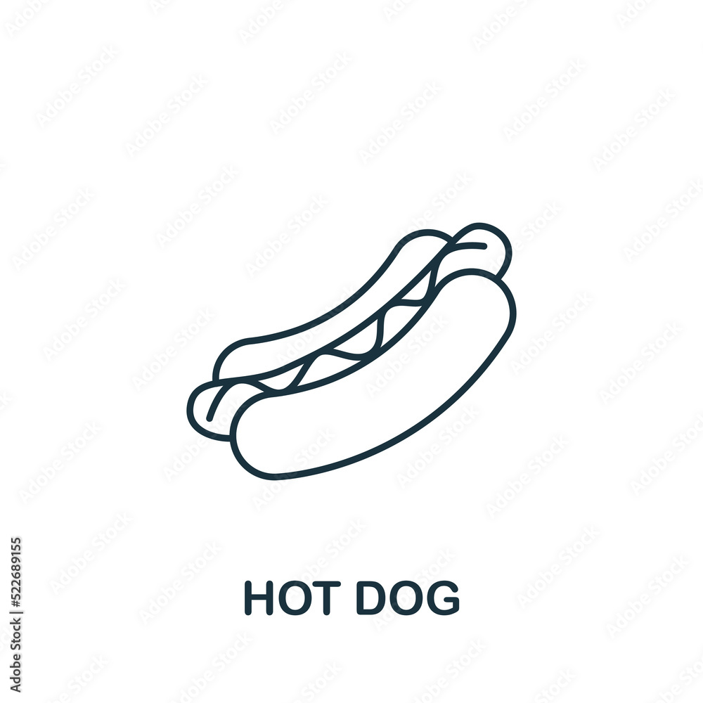 Hot Dog icon. Monochrome simple line Fastfood icon for templates, web design and infographics Hot Dog icon. Monochrome simple line Fastfood icon for templates, web design and infographics