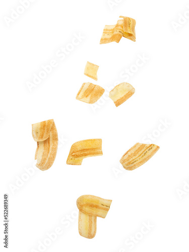 Falling banana chips cutout, Png file.