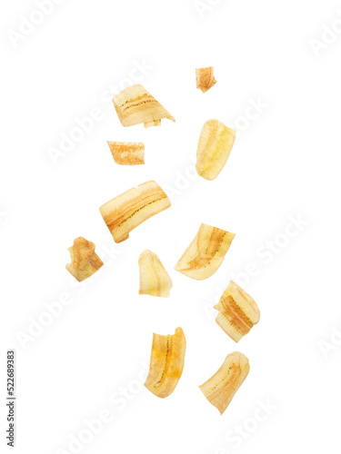 Falling banana chips cutout, Png file.