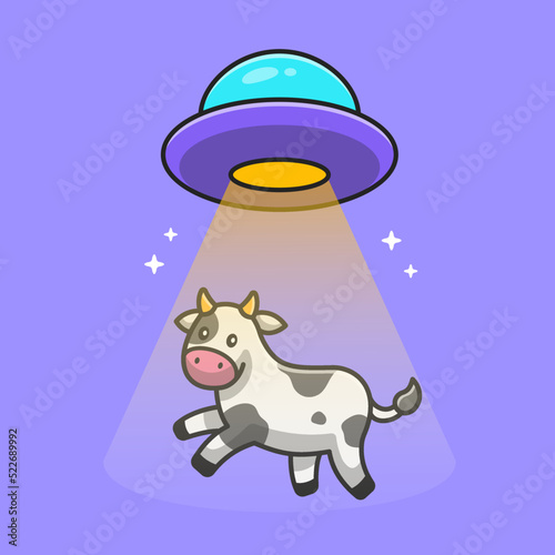 Cute Cow Sucked In UFO Spacecraft Cartoon Vector Icon 
Illustration. Animal Technology Icon Concept Isolated 
Premium Vector. Flat Cartoon Style