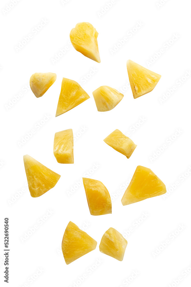 Falling pineapple slices cutout, Png file. - obrazy, fototapety, plakaty 