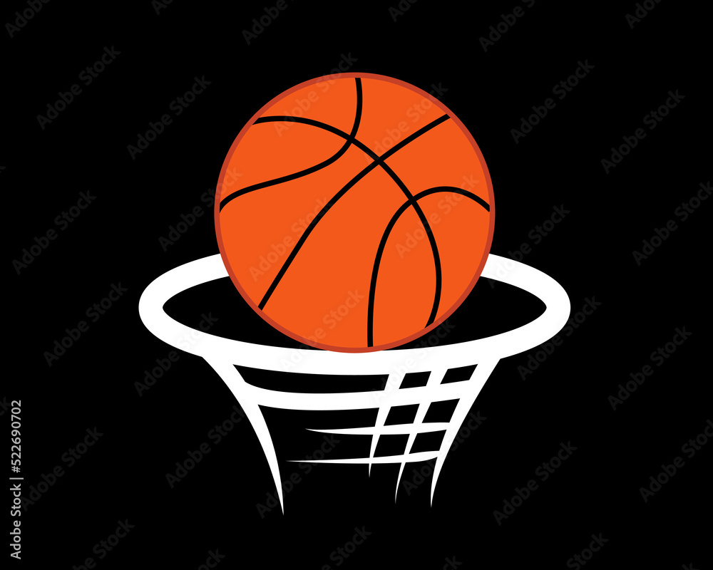 basketball with white net icon flat style color design vector . isolated on dark background. eps10.