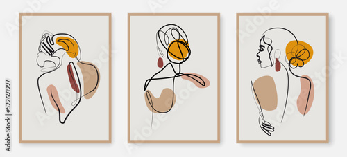 Woman Body Abstract Line Drawing Prints Set for Wall Decor. Abstract Female Figure Minimalist Illustration Set. Line Art Drawing of Woman Body. Female Modern Trendy Contour Drawing. Vector EPS 10. 